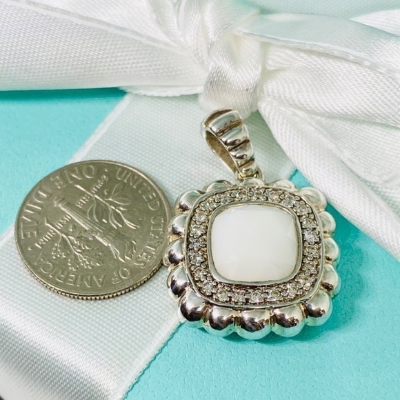 John Hardy Milky quartz 925 Silver Diamond Pendant Enhancer Bedeg Collection - Picture 4 of 4